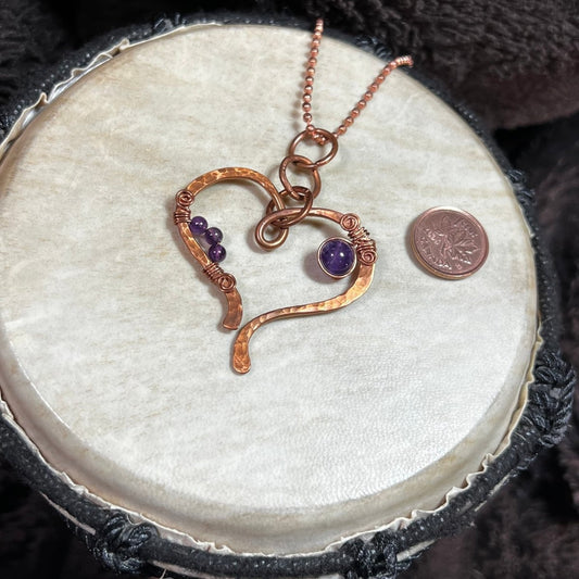 Amethyst and Copper Heart Necklace - Mother Of Metal - amethyst - Copper - For Her - Charms & Pendants