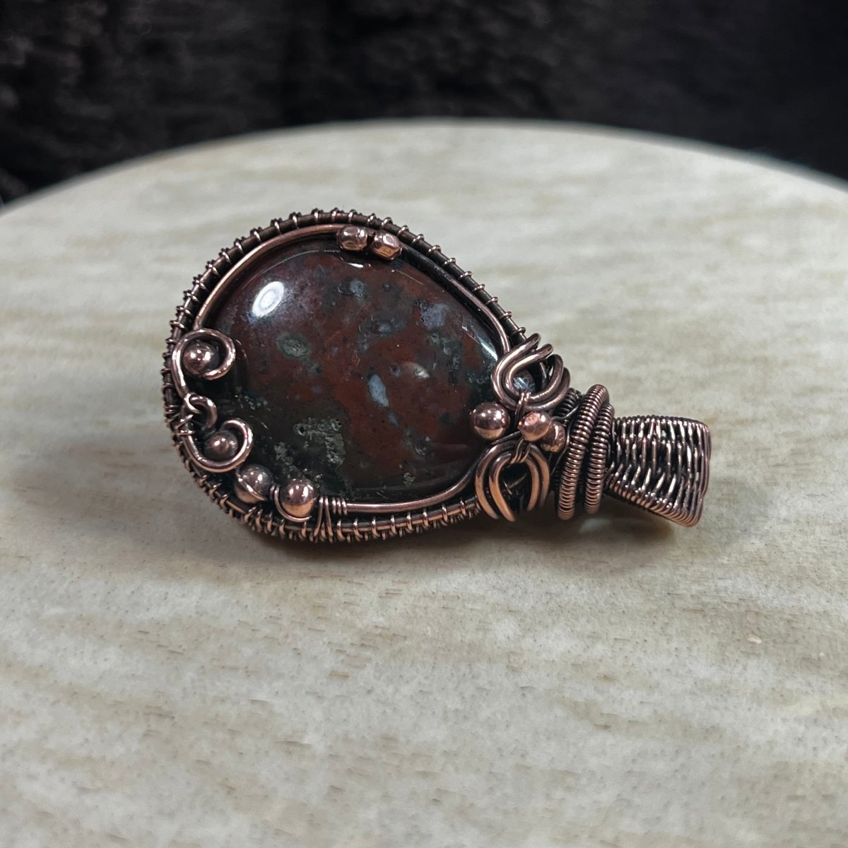Bloodstone Pendant in Copper Wire Wrap - Mother Of Metal - bloodstone - Copper - For Her - Charms & Pendants