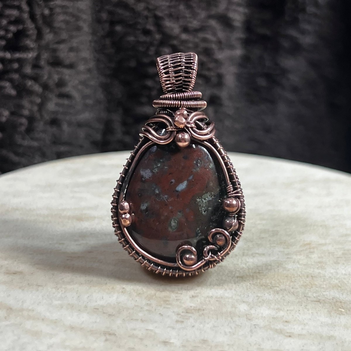 Bloodstone Pendant in Copper Wire Wrap - Mother Of Metal - bloodstone - Copper - For Her - Charms & Pendants