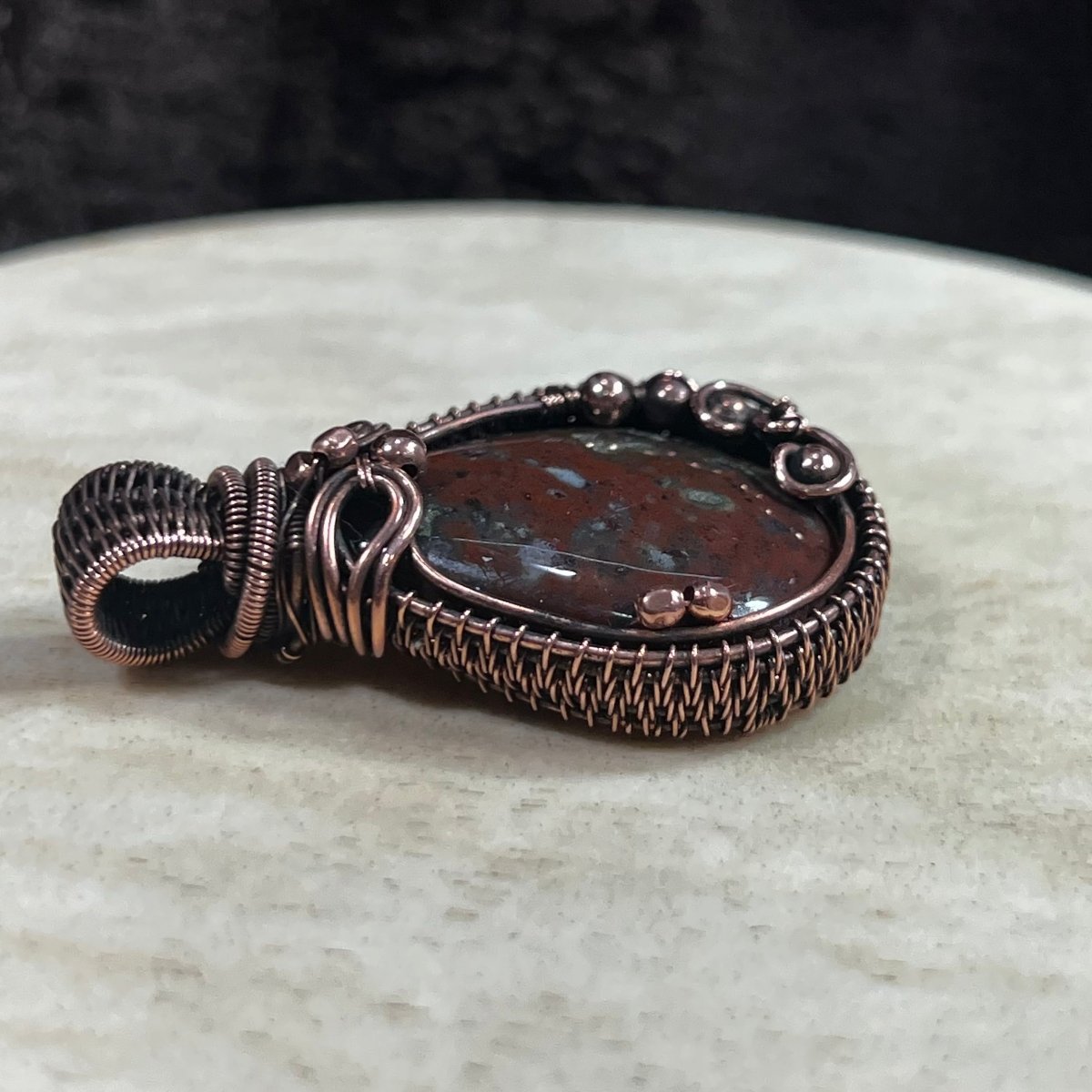 Bloodstone Pendant in Copper Wire Wrap - Mother Of Metal - bloodstone - Copper - For Her - Charms & Pendants