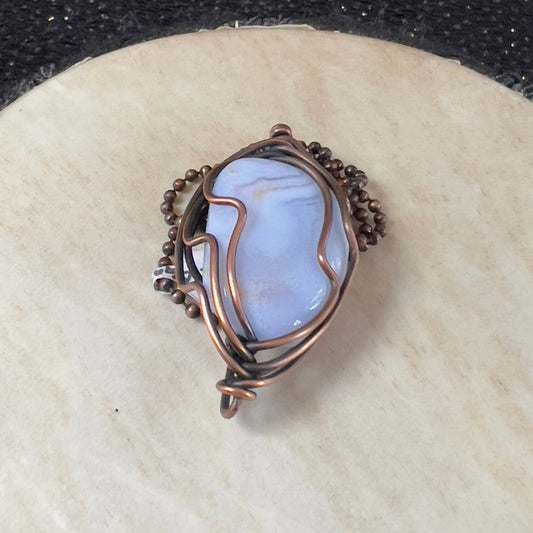 Blue Lace Agate Necklace - Mother Of Metal - Blue Lace Agate - Copper - For Her - Necklaces