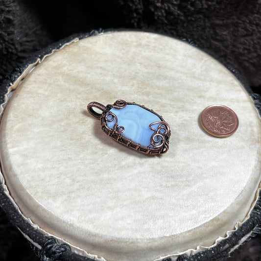 Blue Lace Agate Pendant - Mother Of Metal - Blue Lace Agate - Copper - For Her - Charms & Pendants