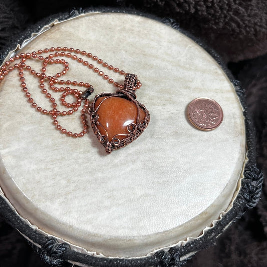carnelian wrapped in copper necklace
