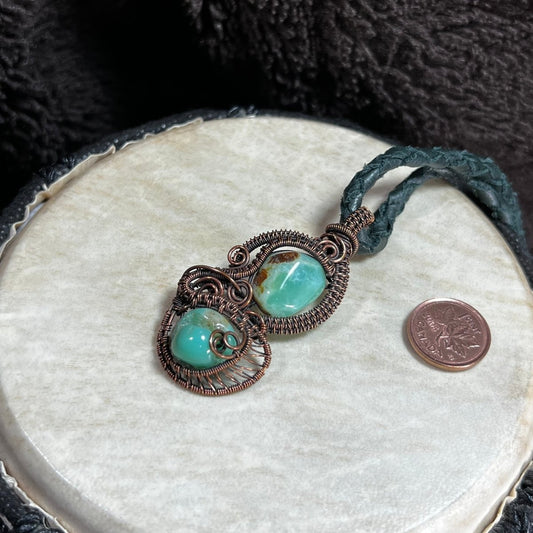 Double Chrysoprase Necklace - Mother Of Metal - Chrysoprase - Copper - For Her - Necklaces