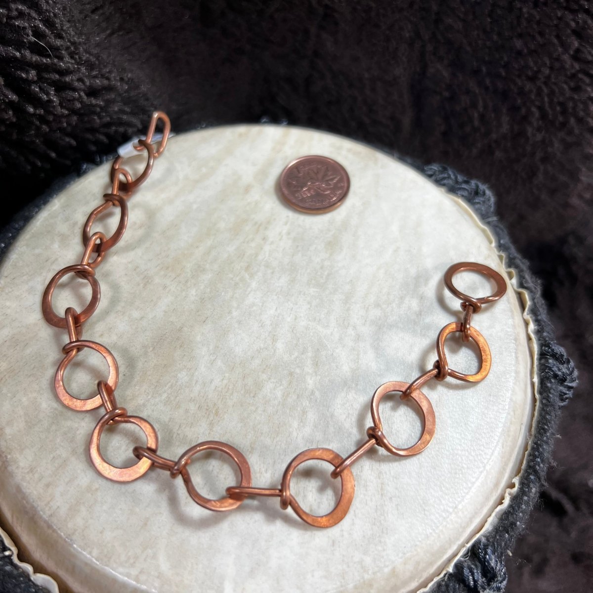 Handmade copper circle bracelet with full moon inspired link design, Mother of Metal jewelry