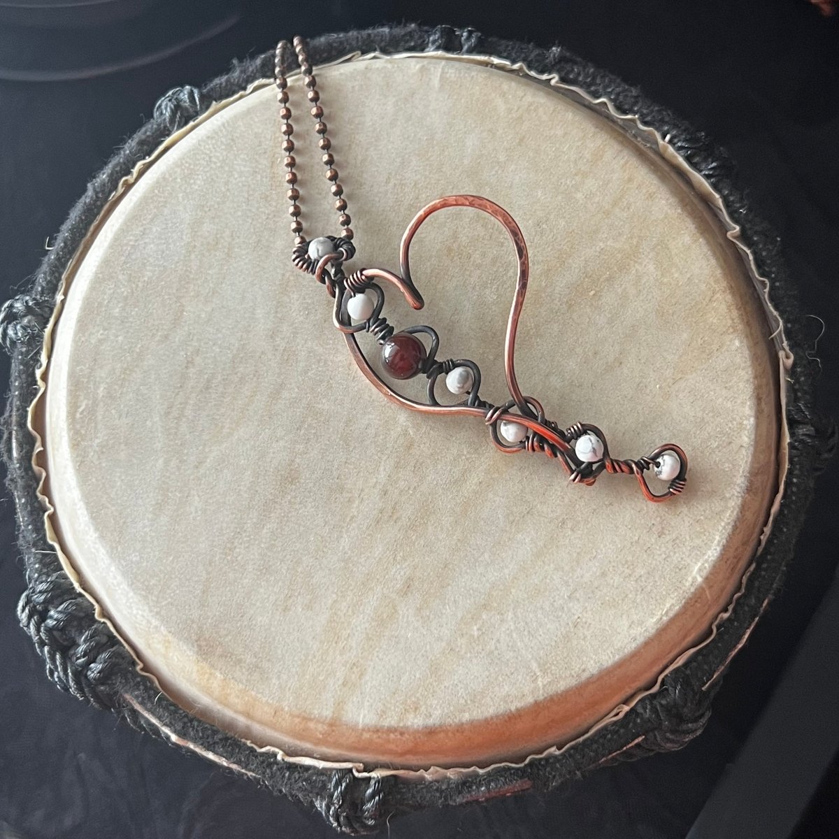 Garnet and Magnesite Stylized Heart Necklace - Mother Of Metal - Copper - For Her - For Necks - Necklaces