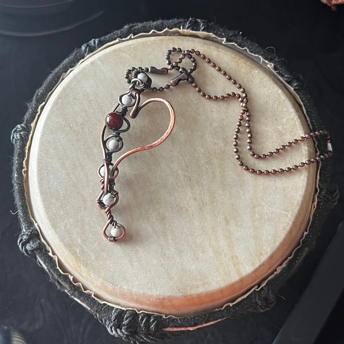 Garnet and Magnesite Stylized Heart Necklace - Mother Of Metal - Copper - For Her - For Necks - Necklaces