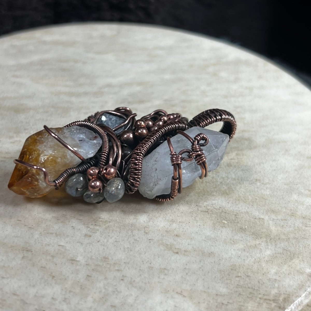 Oracle's Vision Talisman Pendant - Mother Of Metal - Celestite - citrine - Copper - Charms & Pendants