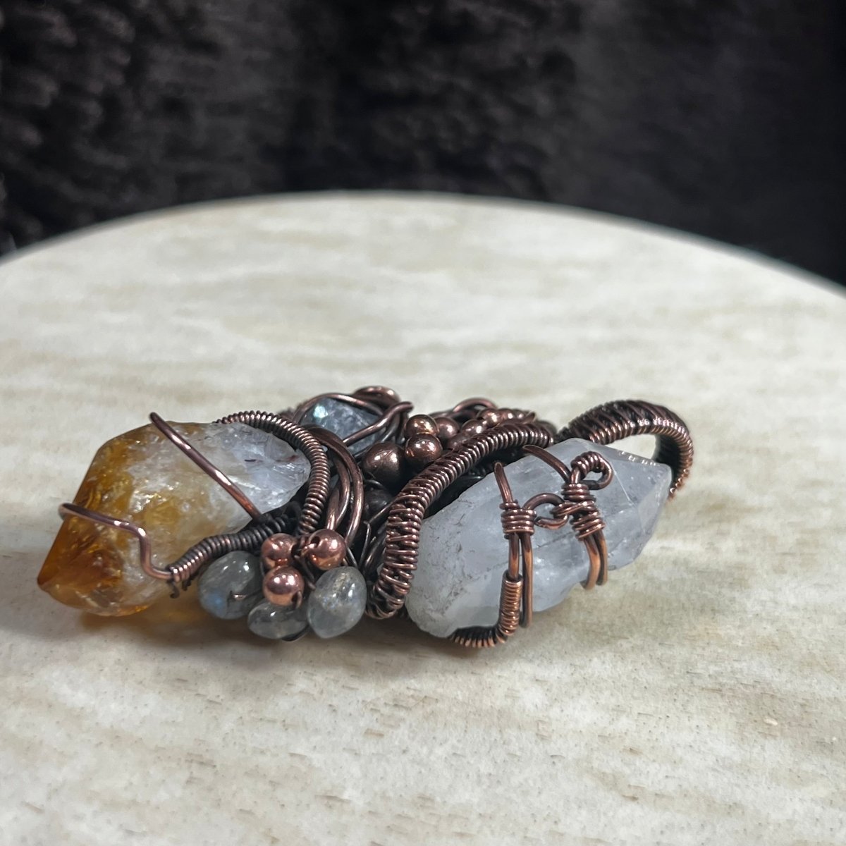 Oracle's Vision Talisman Pendant - Mother Of Metal - Celestite - citrine - Copper - Charms & Pendants