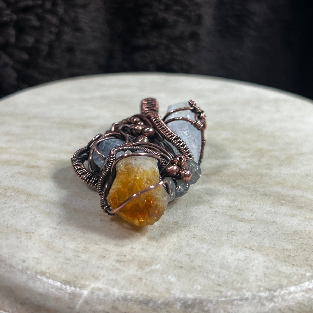 Oracle's Vision Talisman Pendant - Mother Of Metal - Celestite - citrine - Copper - Charms & Pendants