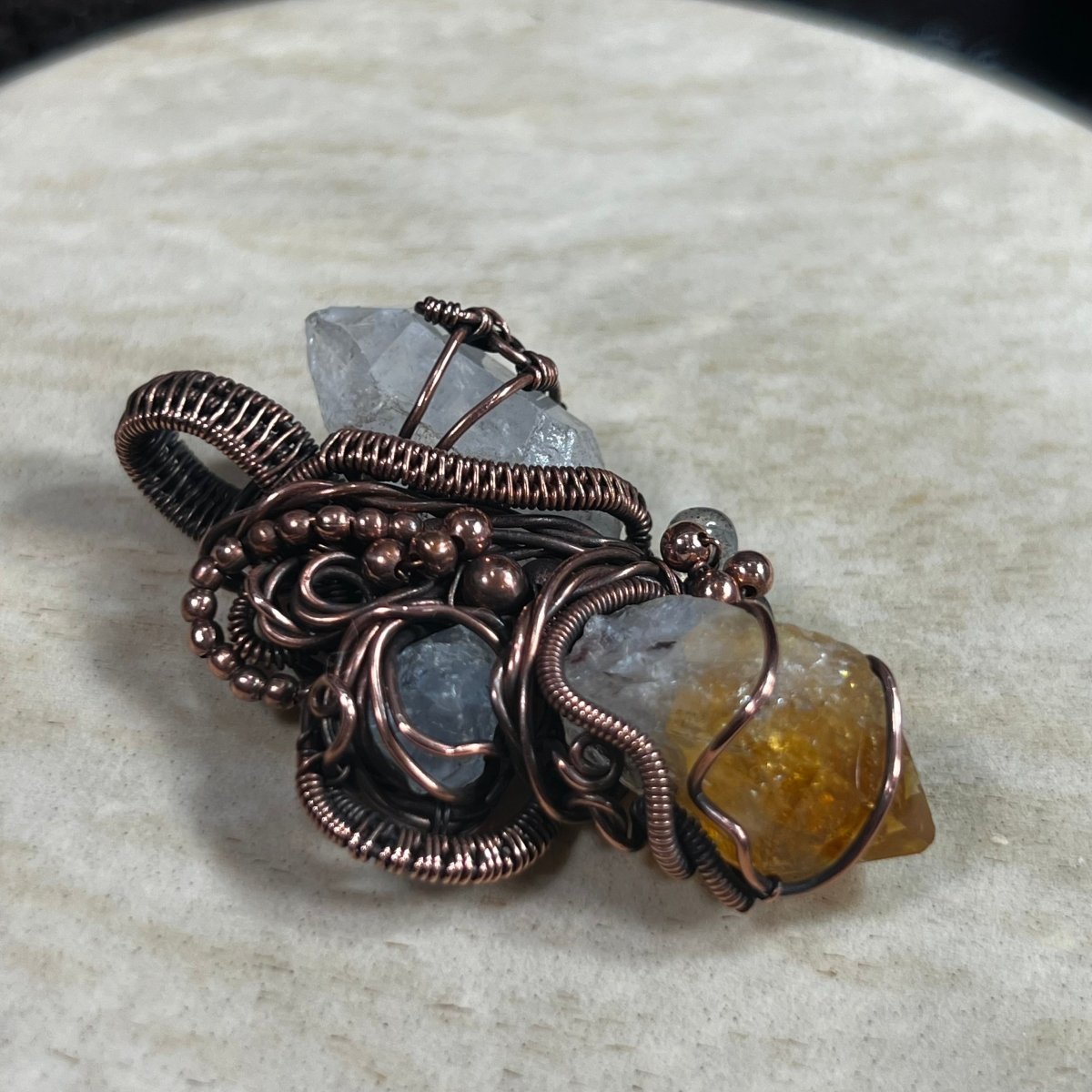Oracle's Vision Talisman Pendant - Mother Of Metal - Celestite - citrine - Copper - Charms & Pendants