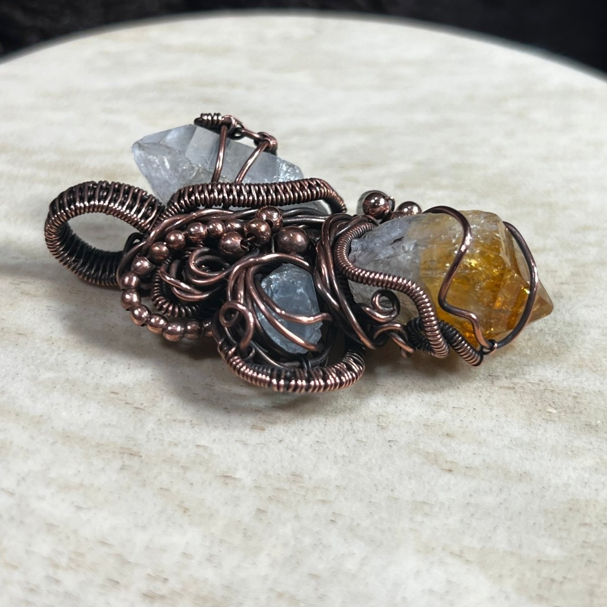 Oracle's Vision Talisman Pendant - Mother Of Metal - Celestite - citrine - Copper - Charms & Pendants