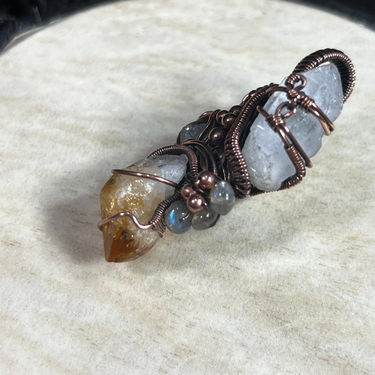 Oracle's Vision Talisman Pendant - Mother Of Metal - Celestite - citrine - Copper - Charms & Pendants