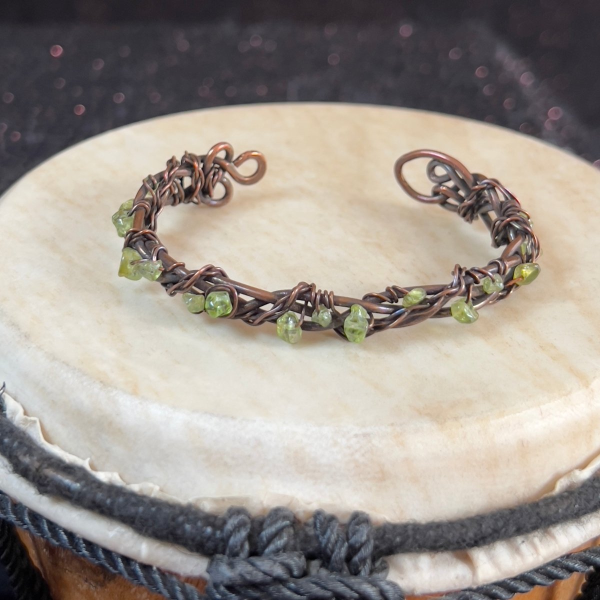 Peridot and Copper Braided Bracelet - Mother Of Metal - Copper - For Her - For Him - Cuff Bracelets