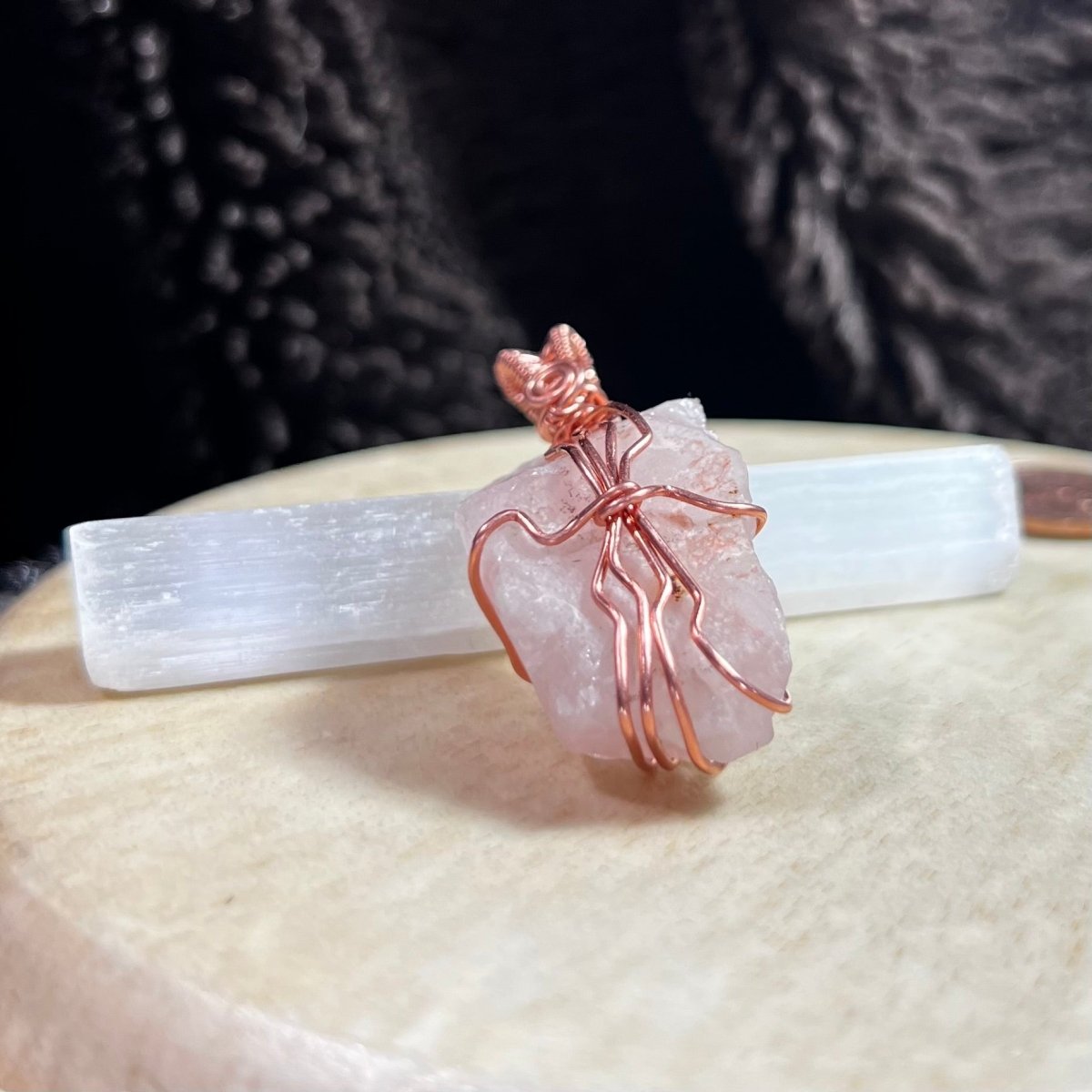 Raw Rose Quartz Pendant 1 - Mother Of Metal - For Her - For Him - For Necks - Charms & Pendants