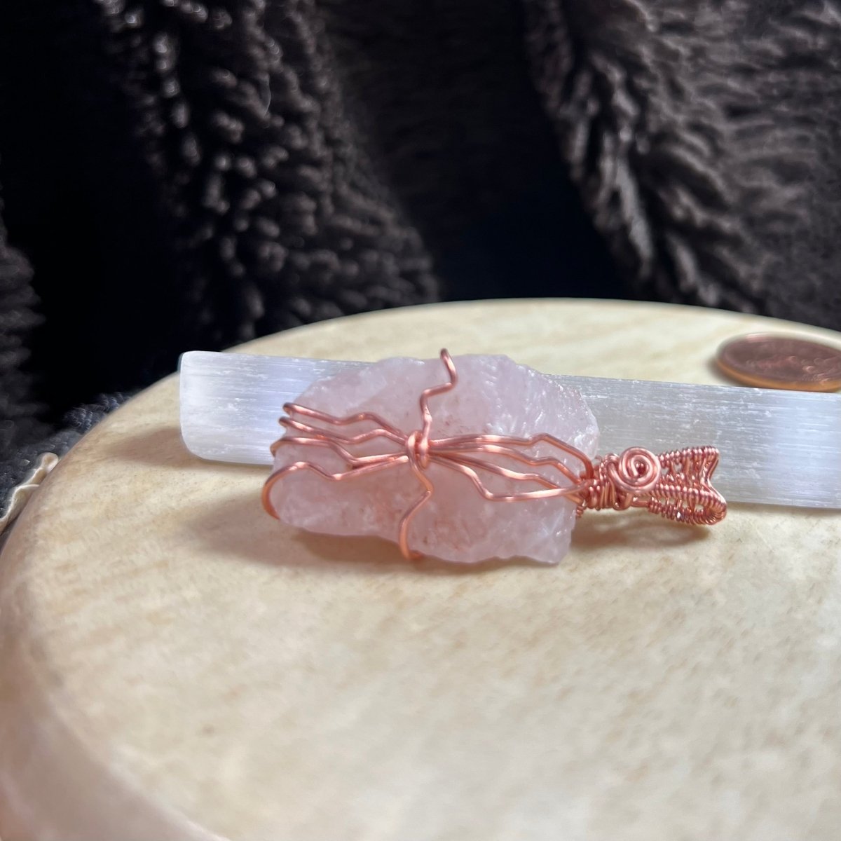 Raw Rose Quartz Pendant 1 - Mother Of Metal - For Her - For Him - For Necks - Charms & Pendants