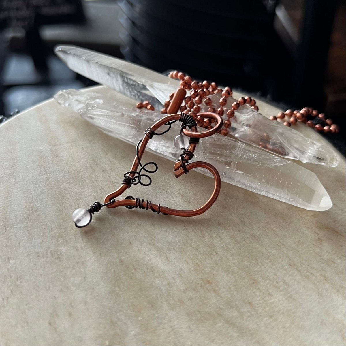 Reclaimed Copper Rose Quartz Heart Necklace - Mother Of Metal - Copper - For Her - For Necks - Necklaces