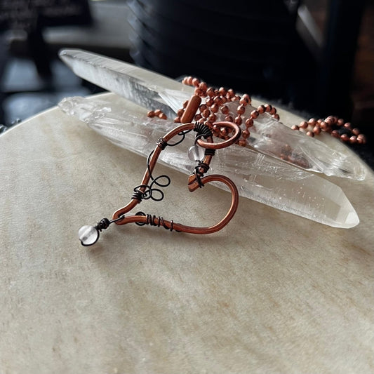 Reclaimed Copper Rose Quartz Heart Necklace - Mother Of Metal - Copper - For Her - For Necks - Necklaces