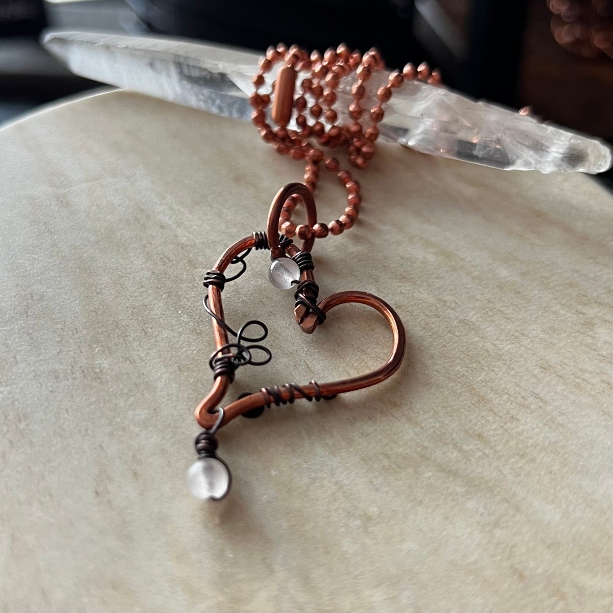 Reclaimed Copper Rose Quartz Heart Necklace - Mother Of Metal - Copper - For Her - For Necks - Necklaces
