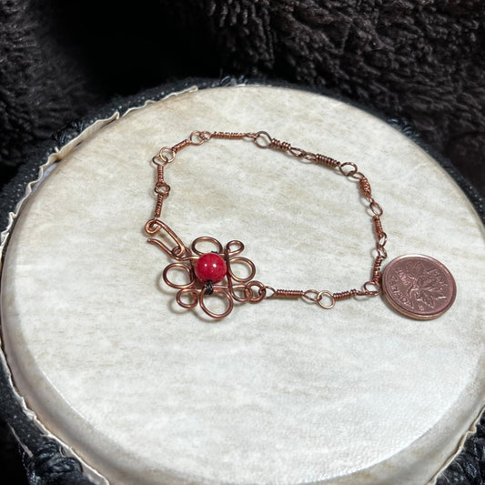 Red Agate Flower Bracelet - Mother Of Metal - agate - bracelets - Copper - Bracelets