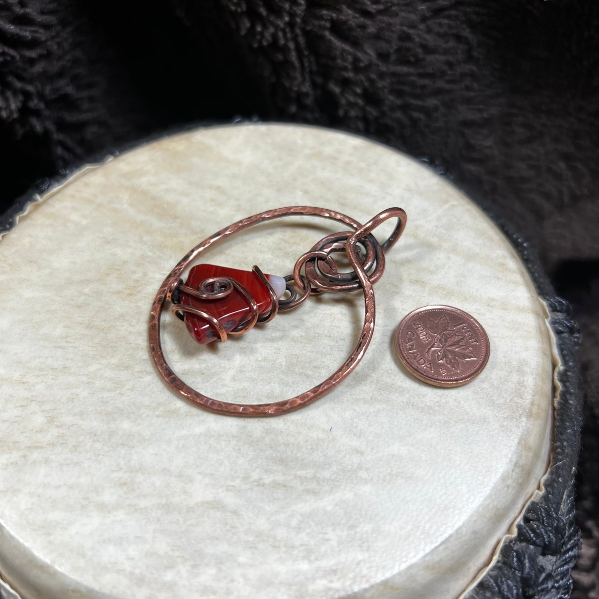 Red Agate Pendant - Mother Of Metal - Copper - For Her - For Him - Charms & Pendants