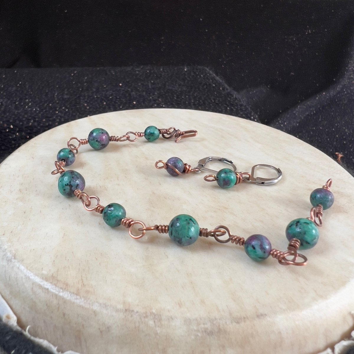 Ruby Zoisite Matching Set - Mother Of Metal - Copper - For Her - For Necks - Necklaces
