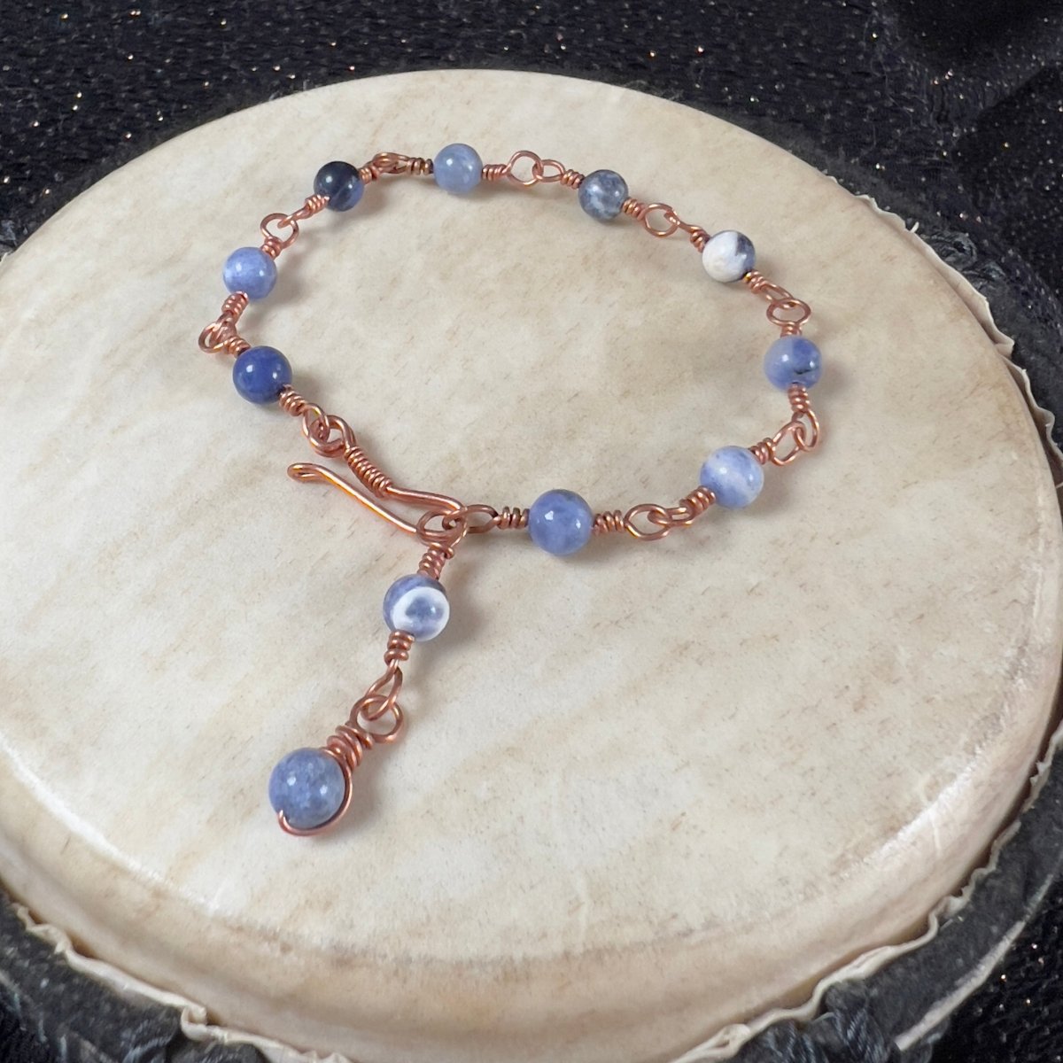 Sodalite Rosary Style Bracelet - Mother Of Metal - Copper - For Her - For Him - beaded chain links