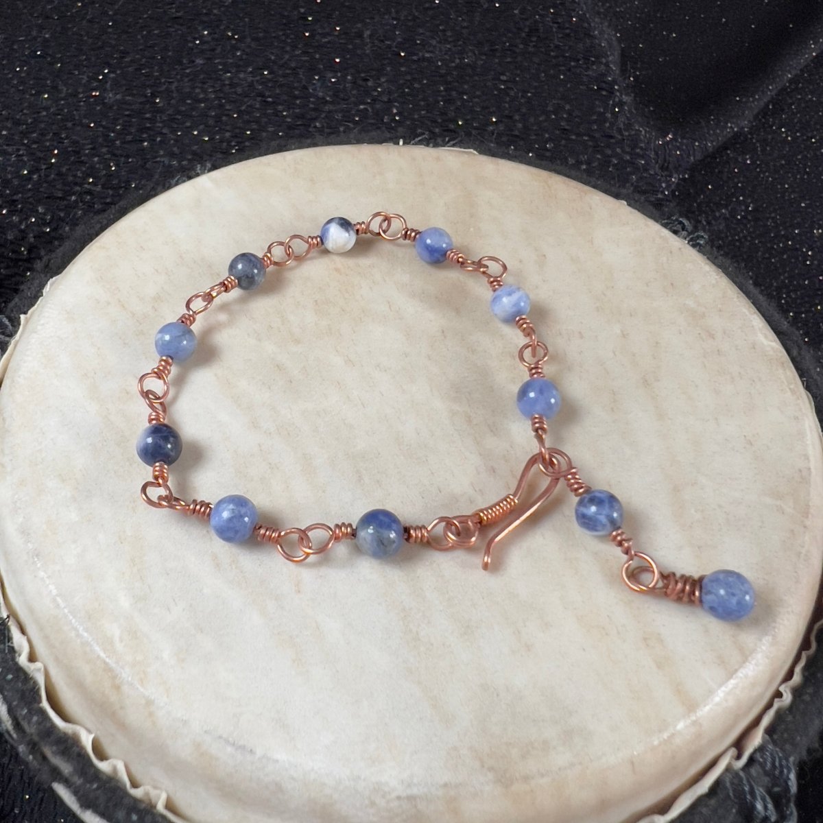 Sodalite Rosary Style Bracelet - Mother Of Metal - Copper - For Her - For Him - beaded chain links