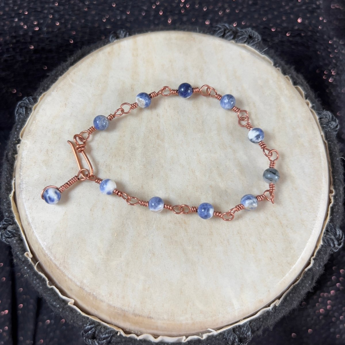 Sodalite Rosary Style Bracelet - Mother Of Metal - Copper - For Her - For Him - beaded chain links
