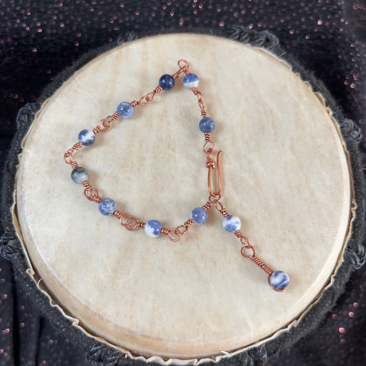 Sodalite Rosary Style Bracelet - Mother Of Metal - Copper - For Her - For Him - beaded chain links