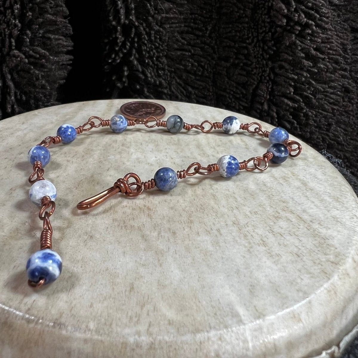 Sodalite rosary style bracelet with blue sodalite beads wrapped in reclaimed copper, handmade Mother of Metal jewelry