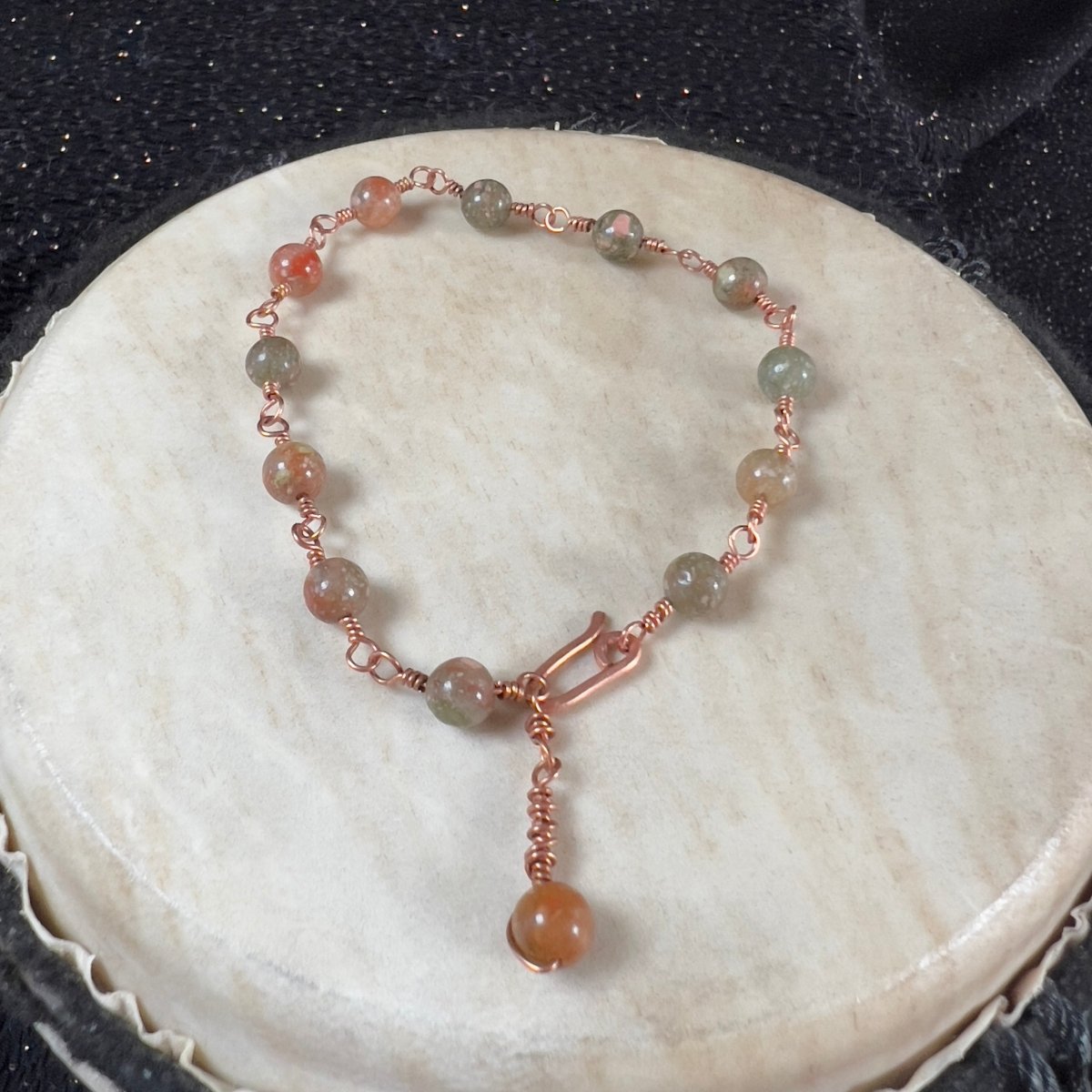 Unakite Rosary Style Bracelet - Mother Of Metal - Copper - For Her - For Wrists - beaded chain links