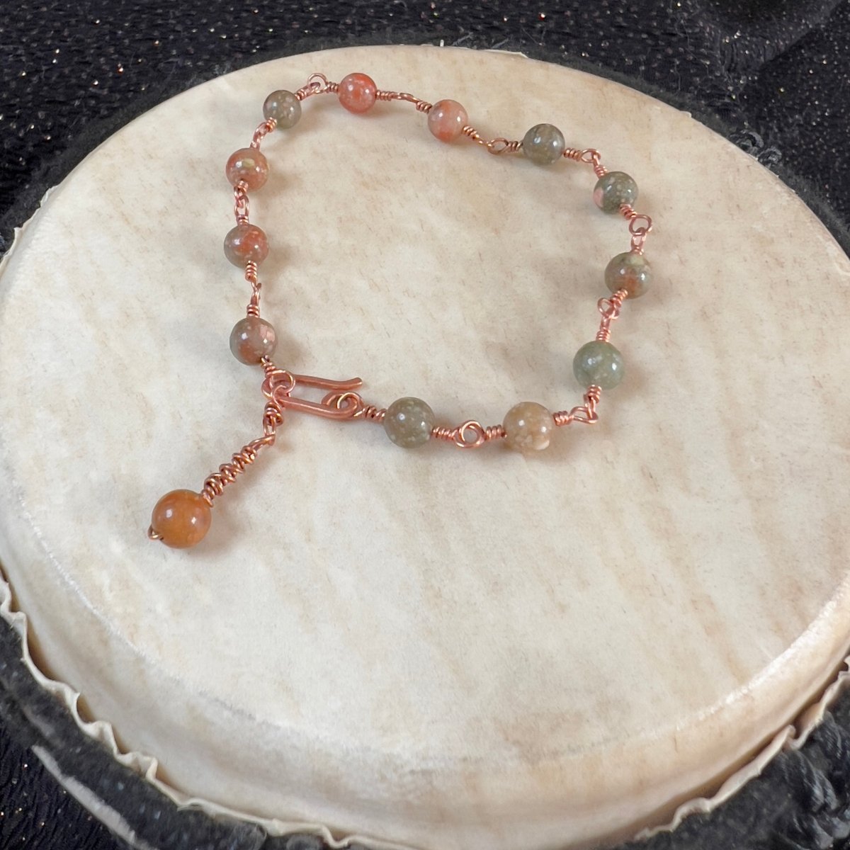 Unakite Rosary Style Bracelet - Mother Of Metal - Copper - For Her - For Wrists - beaded chain links