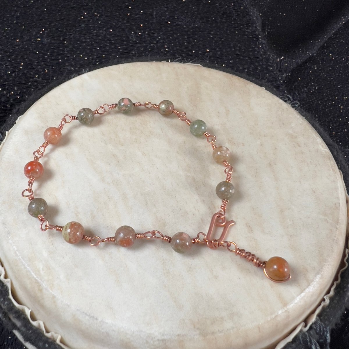 Unakite Rosary Style Bracelet - Mother Of Metal - Copper - For Her - For Wrists - beaded chain links