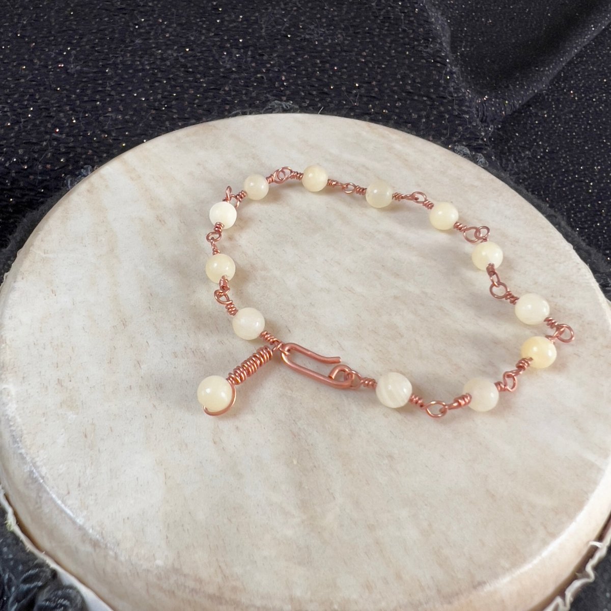 Yellow Jade Rosary - style Bracelet - Mother Of Metal - Copper - For Her - For Him - beaded chain links