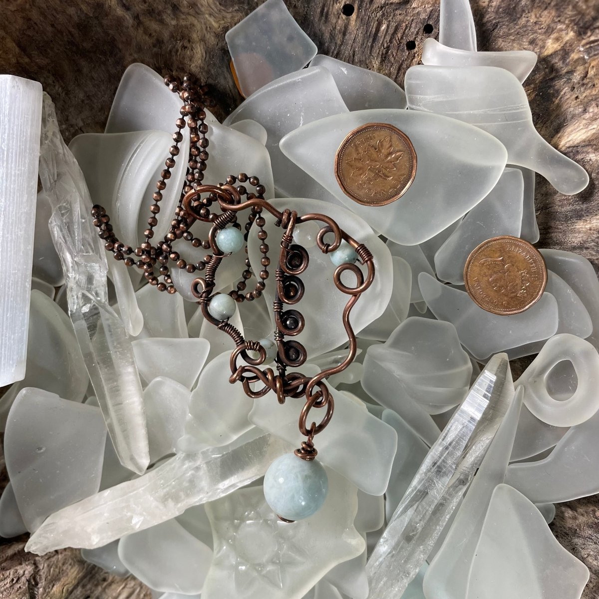 Amazonite and Copper Freeform Pendant - Mother Of Metal - amazonite - Copper - copper chain-Pendants