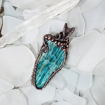 Amazonite and Copper Wire Wrapped Pendant - Mother Of Metal - amazonite - For Her - For Necks-Charms & Pendants