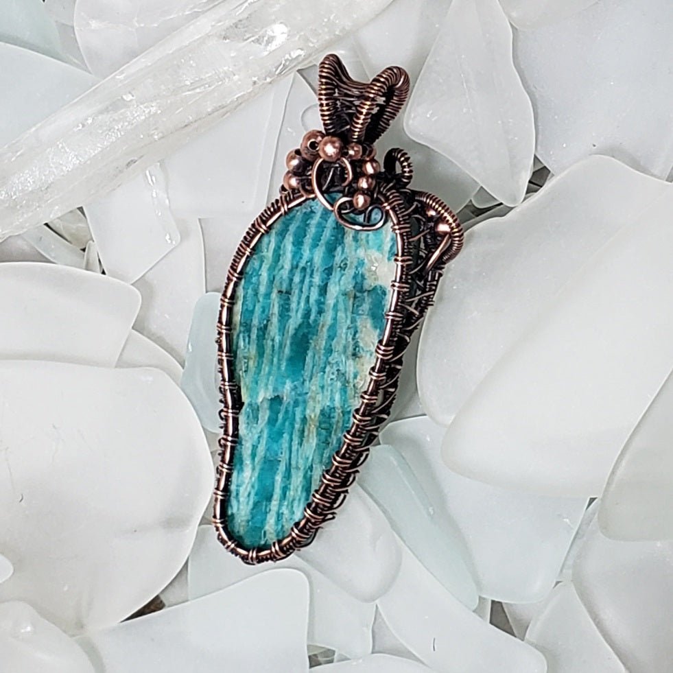 Amazonite and Copper Wire Wrapped Pendant - Mother Of Metal - amazonite - For Her - For Necks-Charms & Pendants