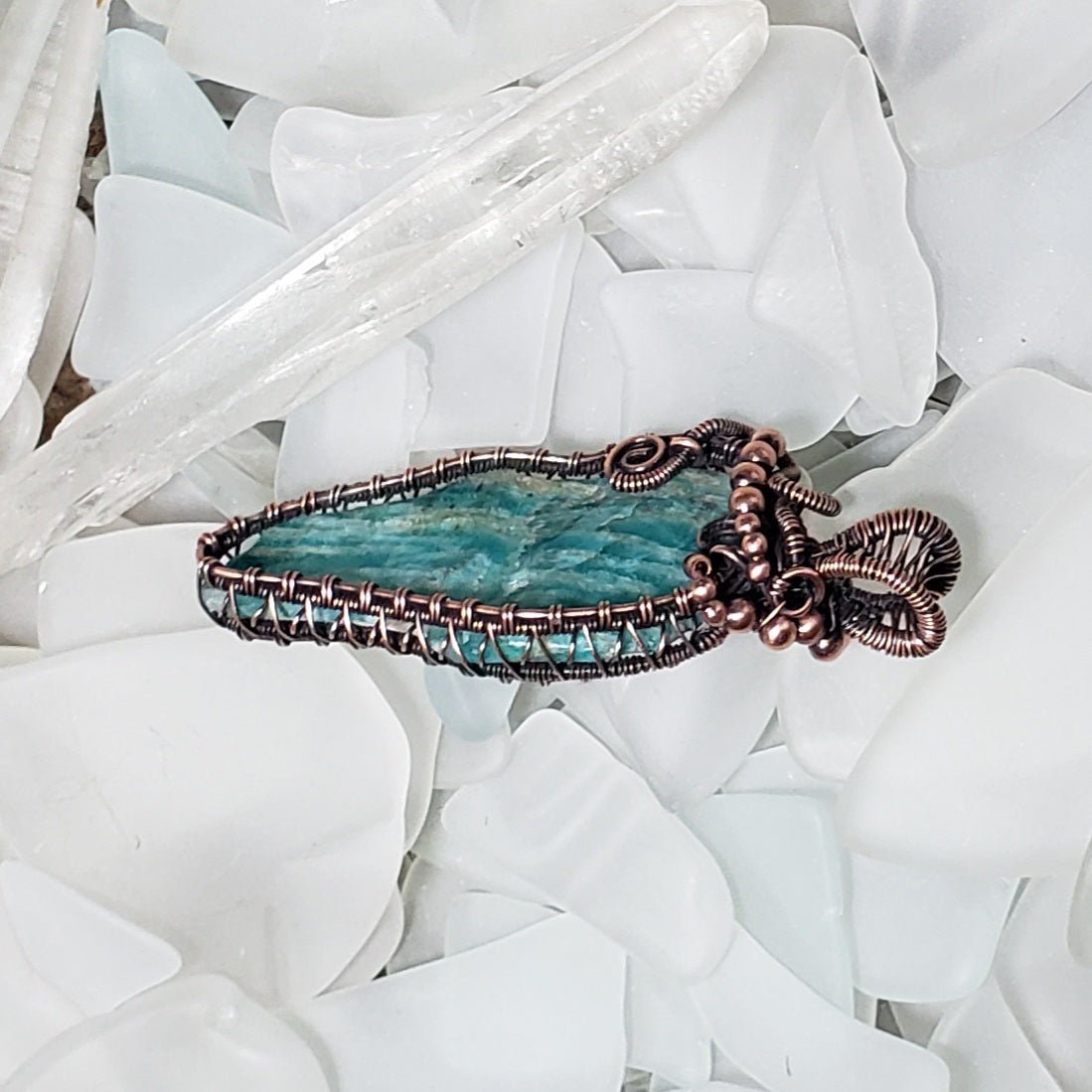 Amazonite and Copper Wire Wrapped Pendant - Mother Of Metal - amazonite - For Her - For Necks-Charms & Pendants