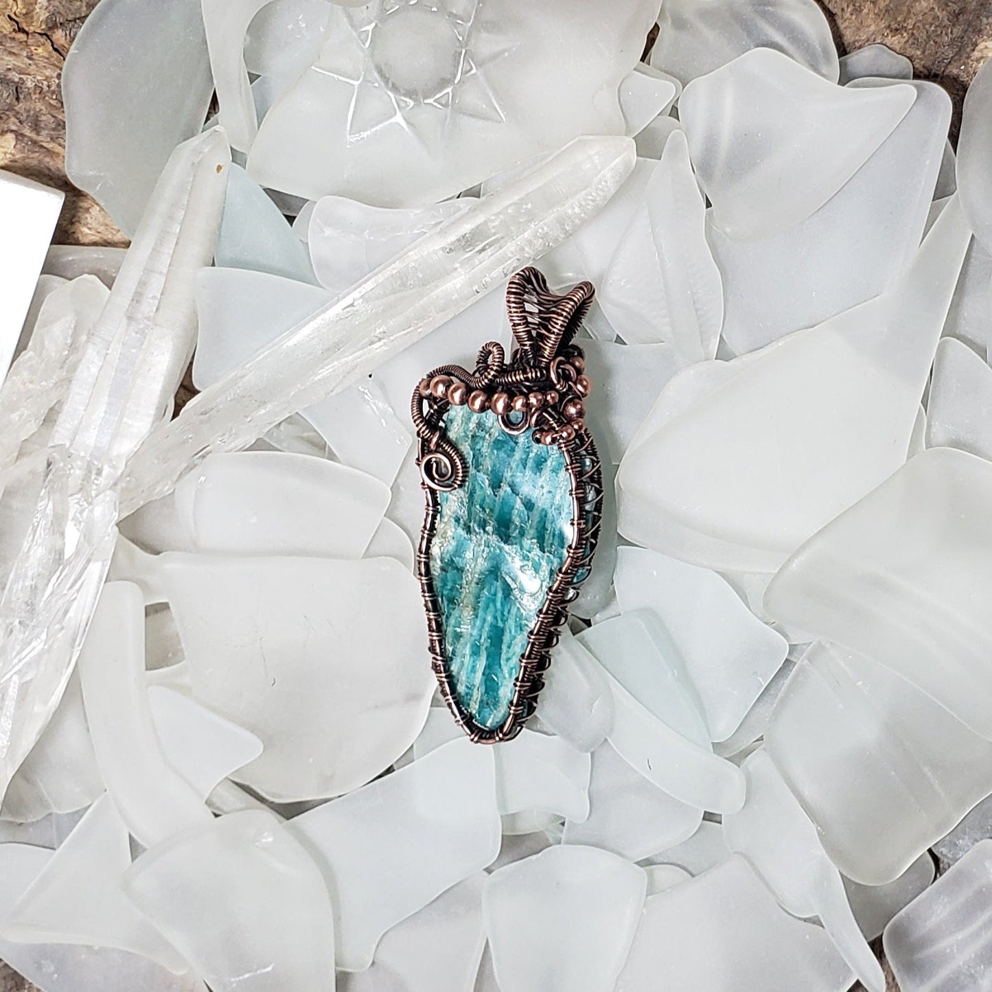 Amazonite and Copper Wire Wrapped Pendant - Mother Of Metal - amazonite - For Her - For Necks-Charms & Pendants