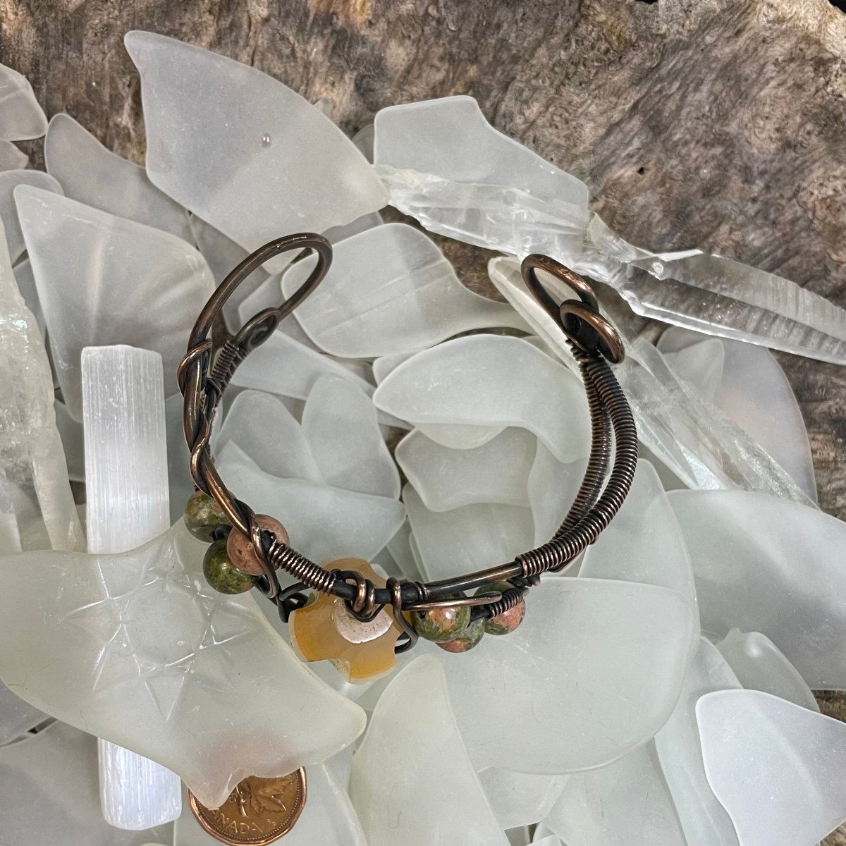 Asymmetrical Banded Onyx and Unakite Copper Cuff - Mother Of Metal - banded onyx - Copper - For Her-Bracelets