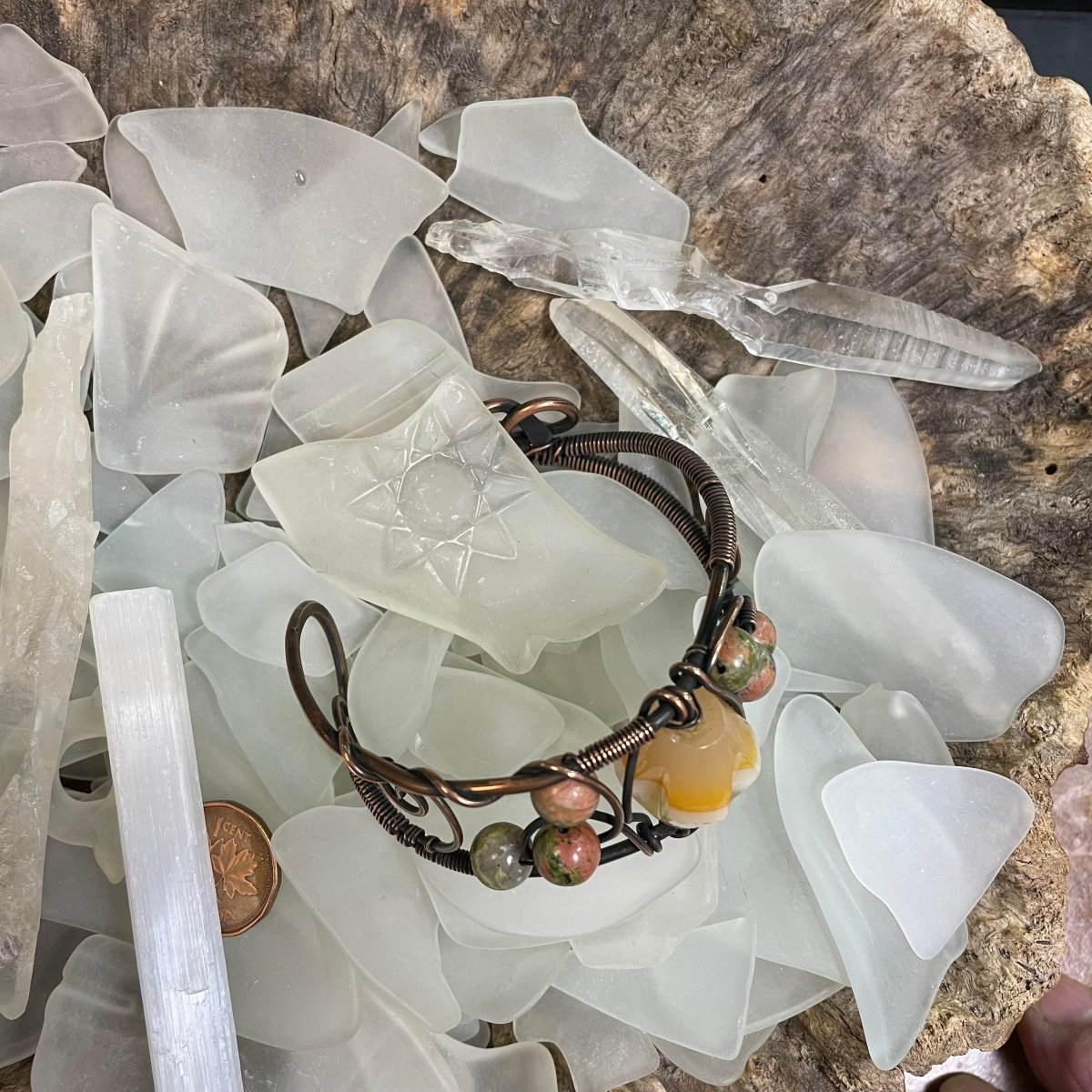 Asymmetrical Banded Onyx and Unakite Copper Cuff - Mother Of Metal - banded onyx - Copper - For Her-Bracelets