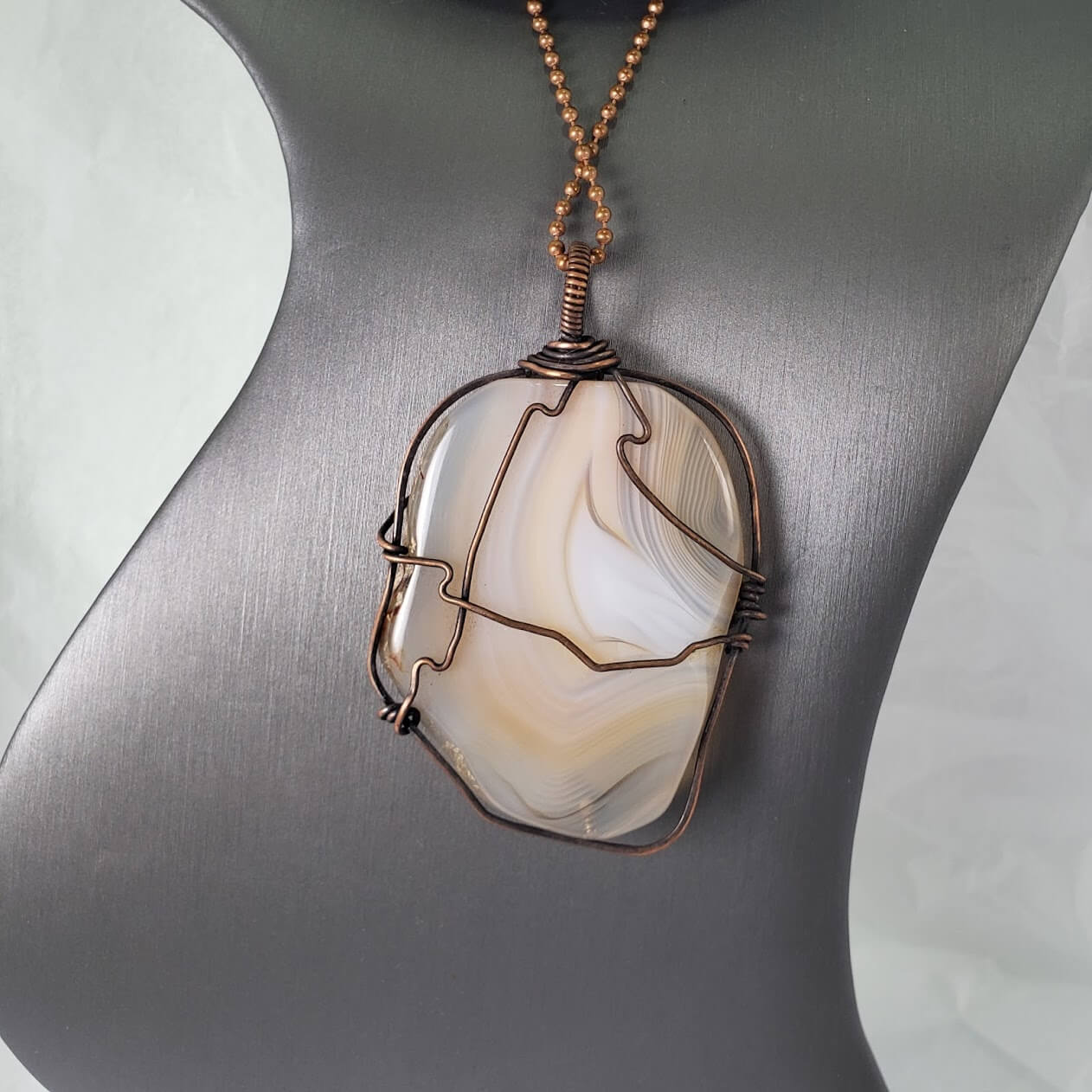 Banded Agate and Copper Wrapped Pendant - Mother Of Metal - banded agate - For Her - For Him-Charms & Pendants
