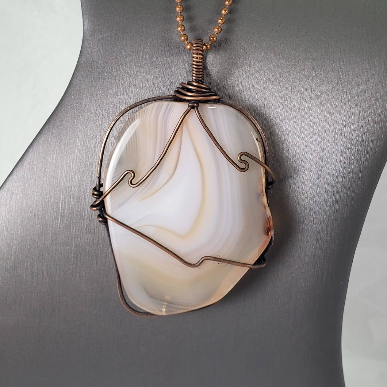 Banded Agate and Copper Wrapped Pendant - Mother Of Metal - banded agate - For Her - For Him-Charms & Pendants