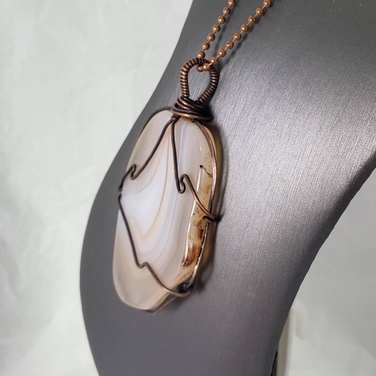Banded Agate and Copper Wrapped Pendant - Mother Of Metal - banded agate - For Her - For Him-Charms & Pendants