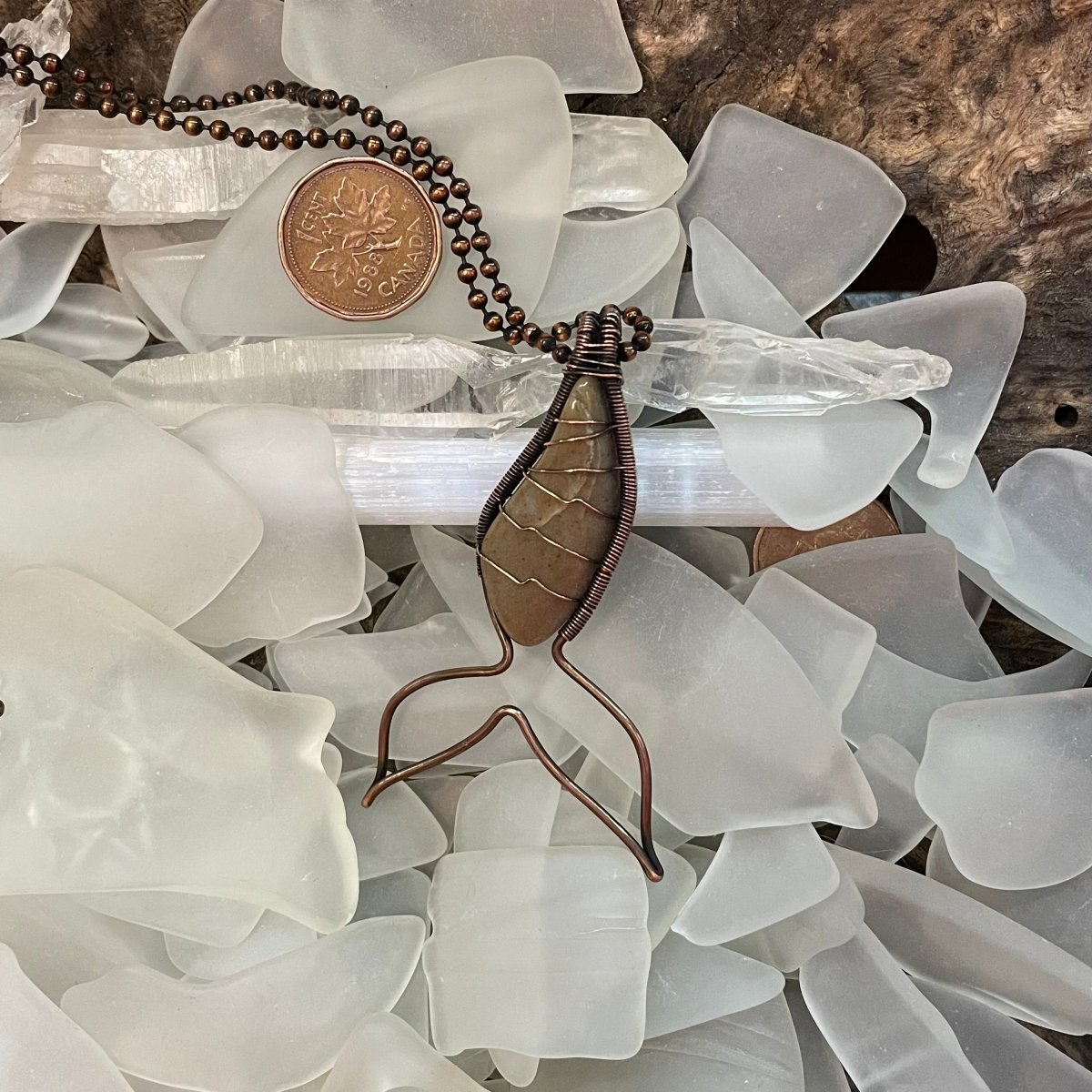 Bay of Fundy Mermaid Tail Necklace - Mother Of Metal - Bay of Fundy Collection - beach rock - Copper-