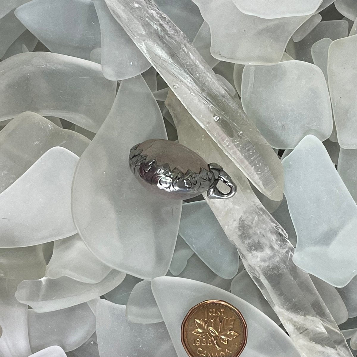 Bay of Fundy Quartz Pendant - side view, silver bezel