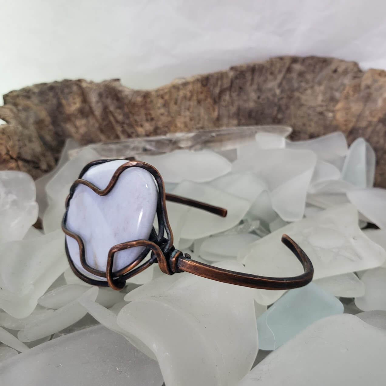 Blue Lace Agate Adjustable Cuff Bracelet 1 - Mother Of Metal - Blue Lace Agate - For Wrists - -Bracelets