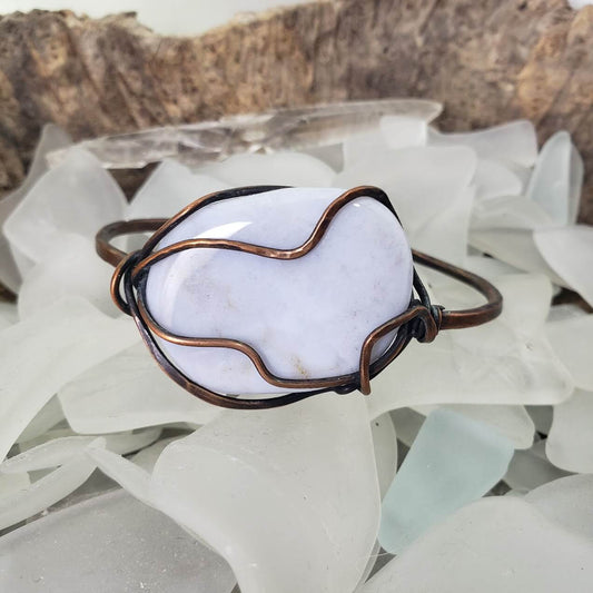 Blue Lace Agate Adjustable Cuff Bracelet 1 - Mother Of Metal - Blue Lace Agate - For Wrists - -Bracelets