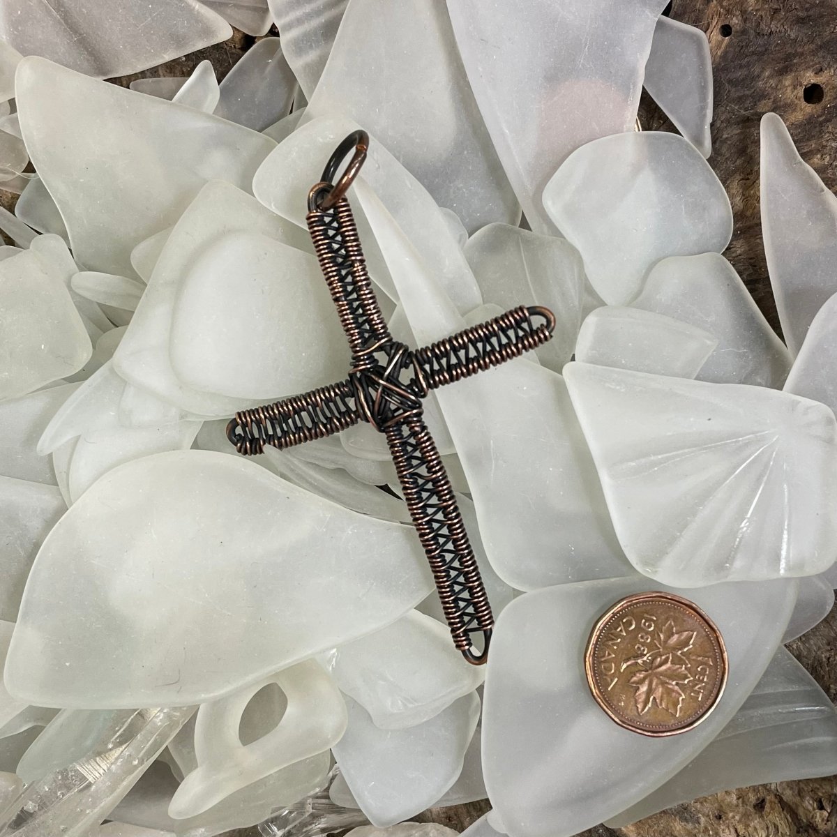 Copper Wire Woven Cross Pendant - Mother Of Metal - Copper - For Her - For Him-